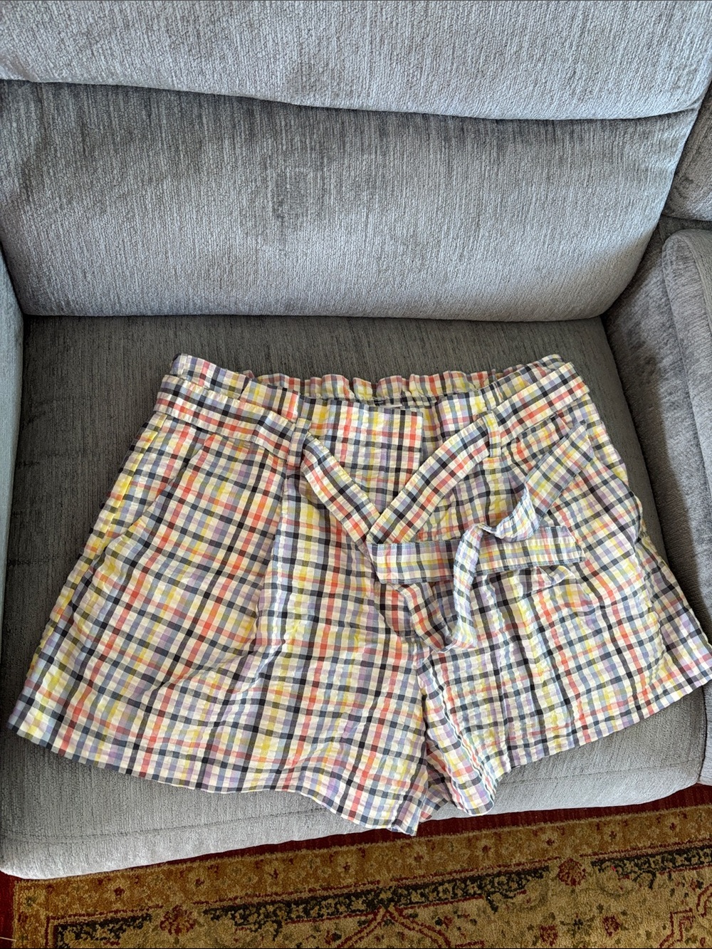 LOFT Yellow Multi-Check Tie-Waist Shorts